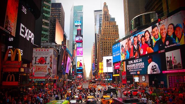 Times Square, one of New York's busiest streets and a top New York attraction.